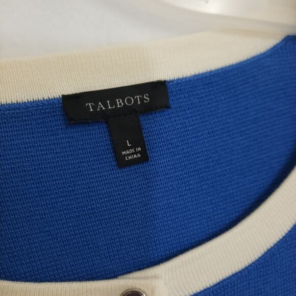 Talbots Grace Cardigan Blue Sz Large Classic Lady Like Button Front Sweater - Picture 7 of 11